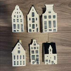 Set of 6 Ceramic KLM Miniature Houses